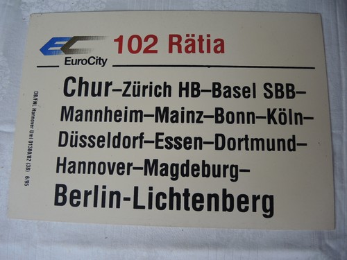 Zuglaufschild euro city - db,
